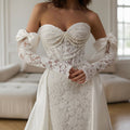 Appliqué & Pearl Sweetheart A-Line Lace Maxi Wedding Dress - Luzilly Bridal & Apparel