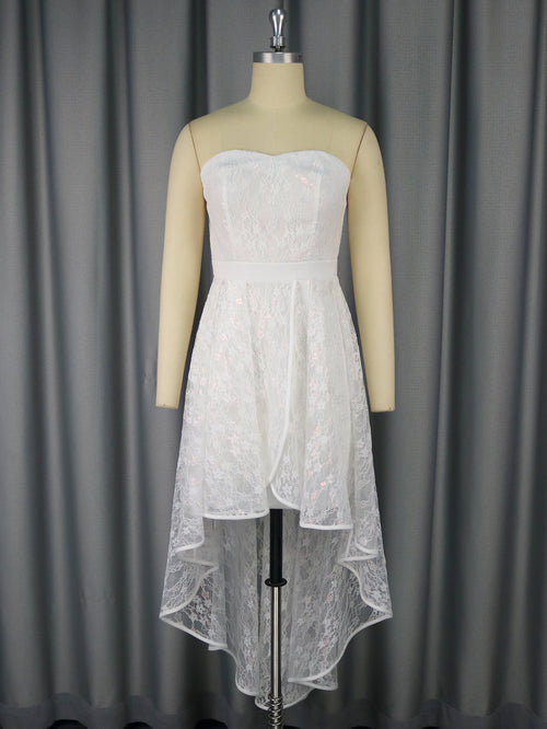 Arrival Sexy Tube Top Dress Jacquard Lace Elegant a Swing Wedding Bridesmaid Dress White Dress - Luzilly Bridal & Apparel