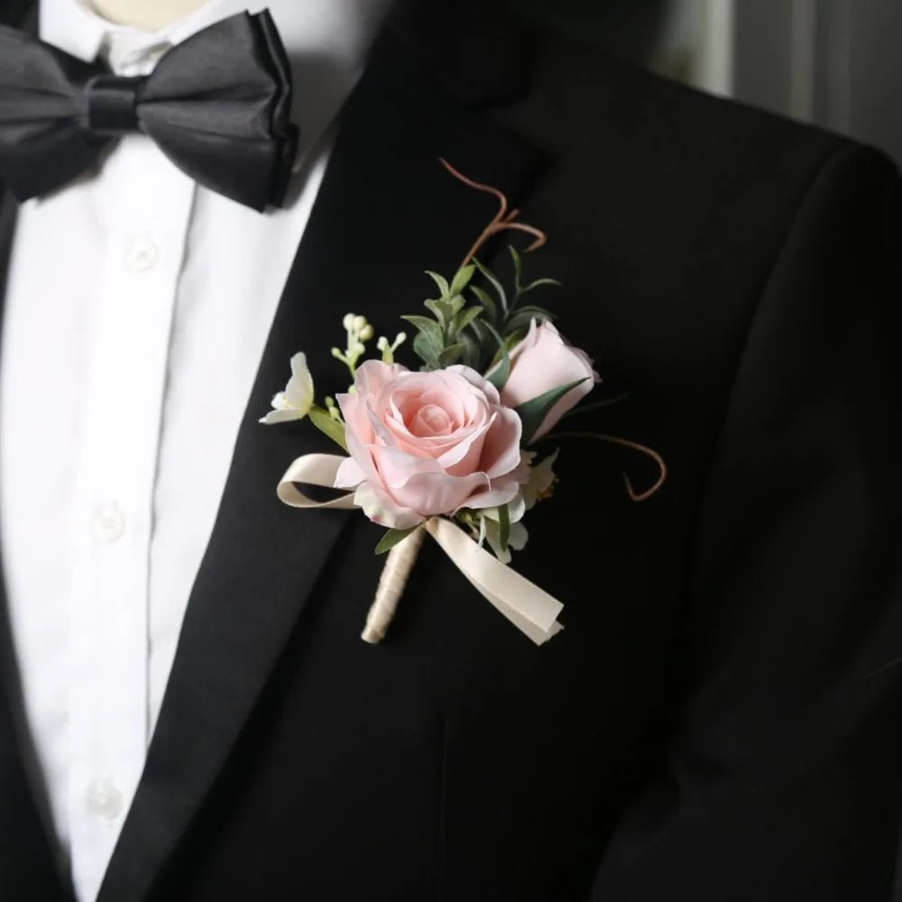 Artifical Boutonnieres Flowers Rose Handmade Wrist Corsage Bride Bridesmaid Silk Groom's Chest Flower Wedding Accessories - Luzilly Bridal & Apparel