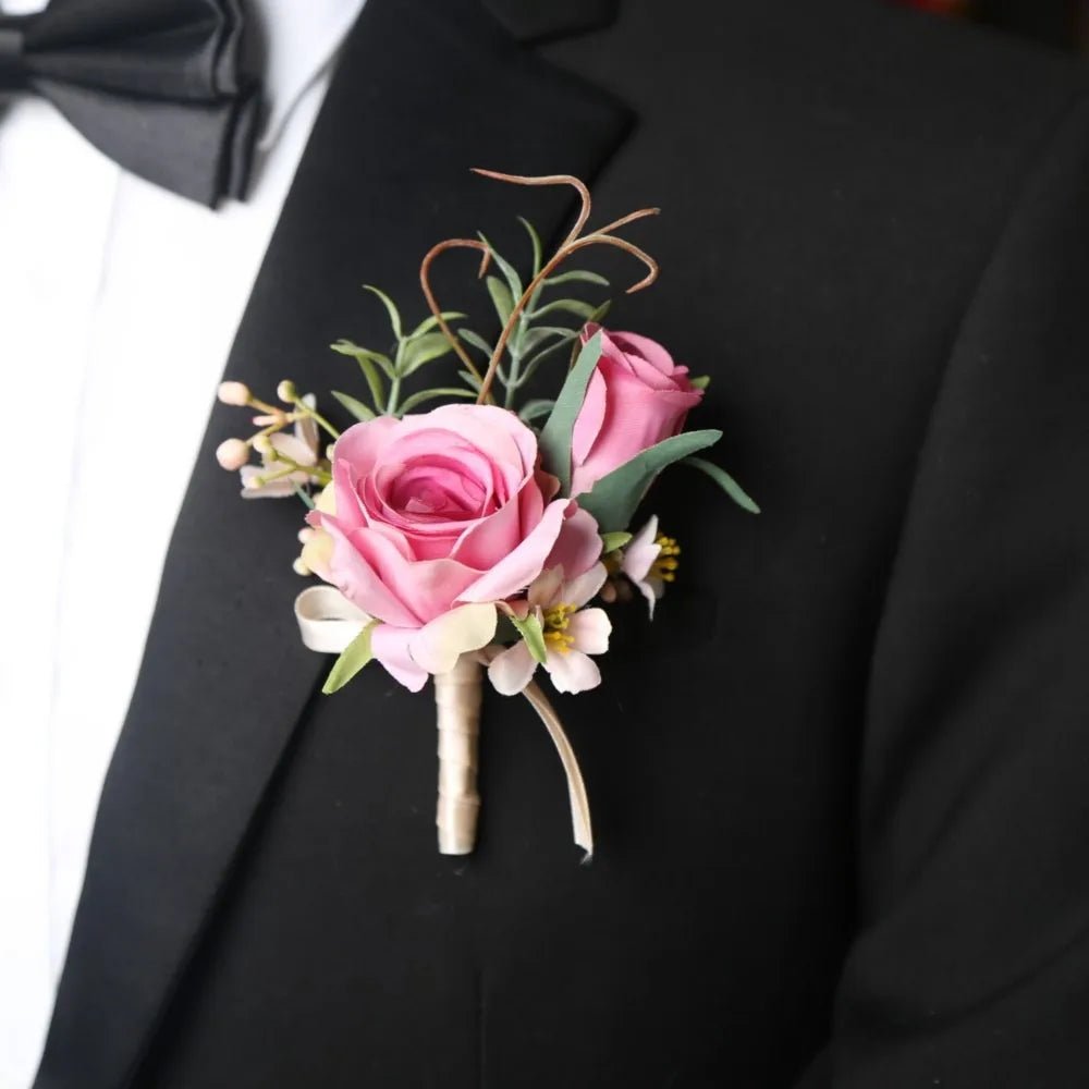 Artifical Boutonnieres Flowers Rose Handmade Wrist Corsage Bride Bridesmaid Silk Groom's Chest Flower Wedding Accessories - Luzilly Bridal & Apparel