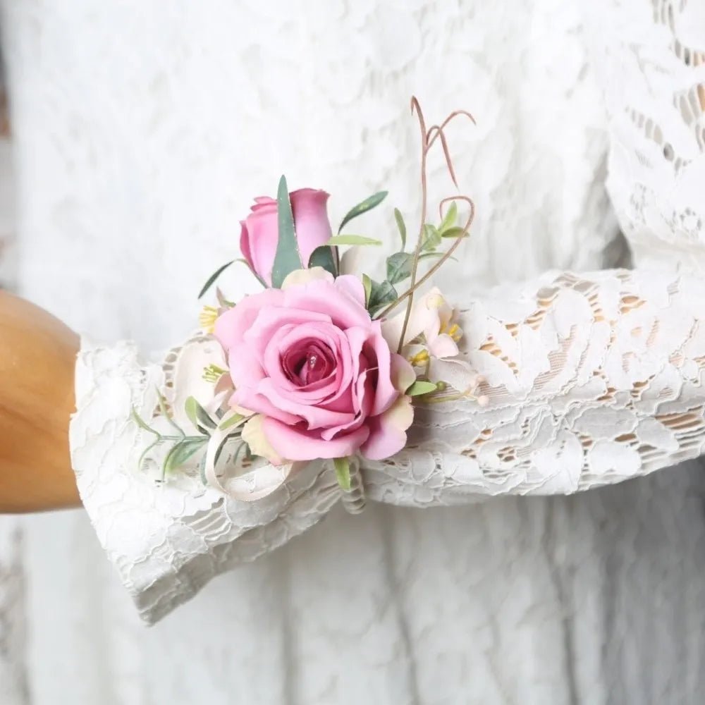 Artifical Boutonnieres Flowers Rose Handmade Wrist Corsage Bride Bridesmaid Silk Groom's Chest Flower Wedding Accessories - Luzilly Bridal & Apparel