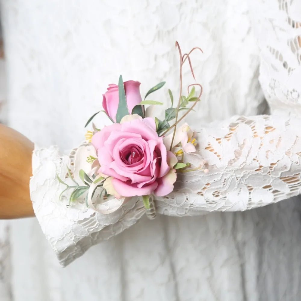 Artifical Boutonnieres Flowers Rose Handmade Wrist Corsage Bride Bridesmaid Silk Groom's Chest Flower Wedding Accessories - Luzilly Bridal & Apparel