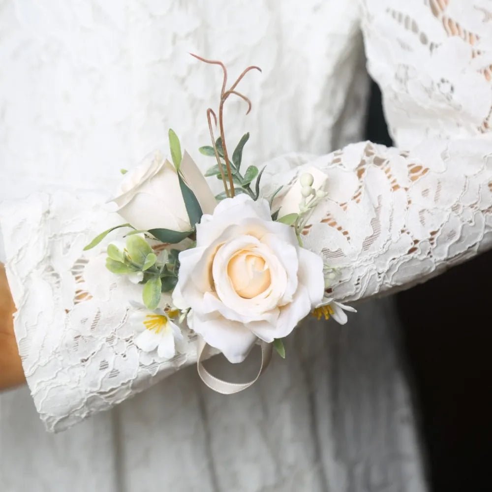 Artifical Boutonnieres Flowers Rose Handmade Wrist Corsage Bride Bridesmaid Silk Groom's Chest Flower Wedding Accessories - Luzilly Bridal & Apparel