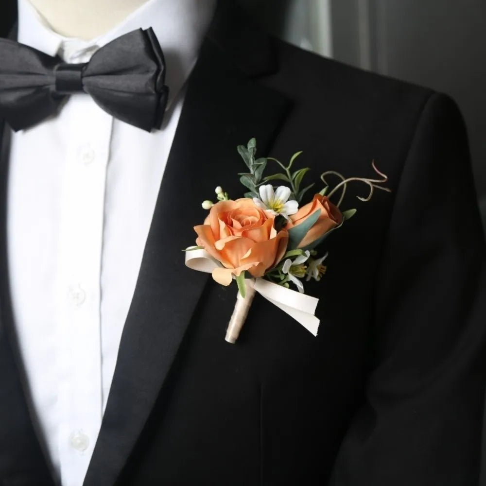Artifical Boutonnieres Flowers Rose Handmade Wrist Corsage Bride Bridesmaid Silk Groom's Chest Flower Wedding Accessories - Luzilly Bridal & Apparel