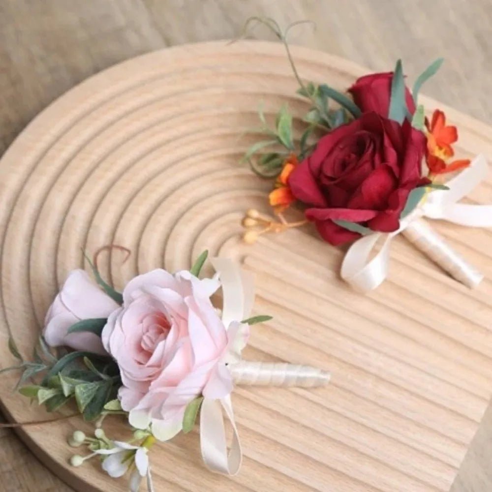 Artifical Boutonnieres Flowers Rose Handmade Wrist Corsage Bride Bridesmaid Silk Groom's Chest Flower Wedding Accessories - Luzilly Bridal & Apparel