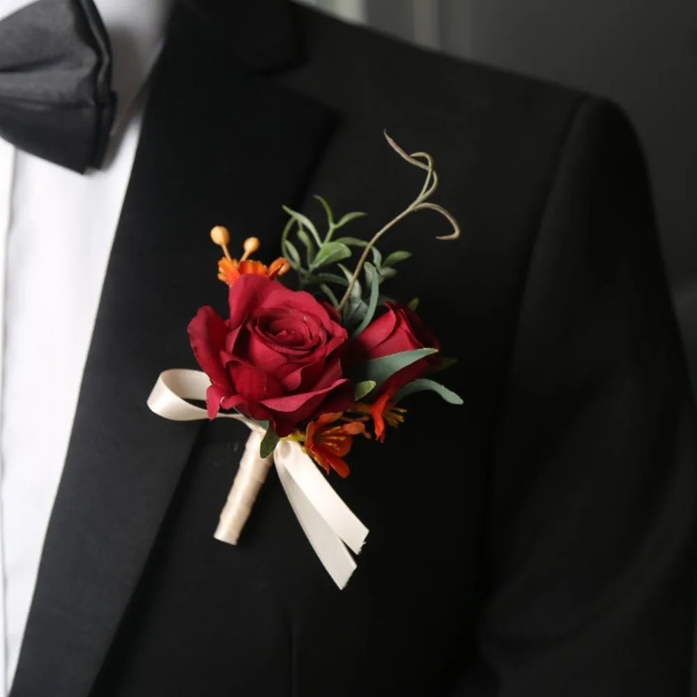Artifical Boutonnieres Flowers Rose Handmade Wrist Corsage Bride Bridesmaid Silk Groom's Chest Flower Wedding Accessories - Luzilly Bridal & Apparel