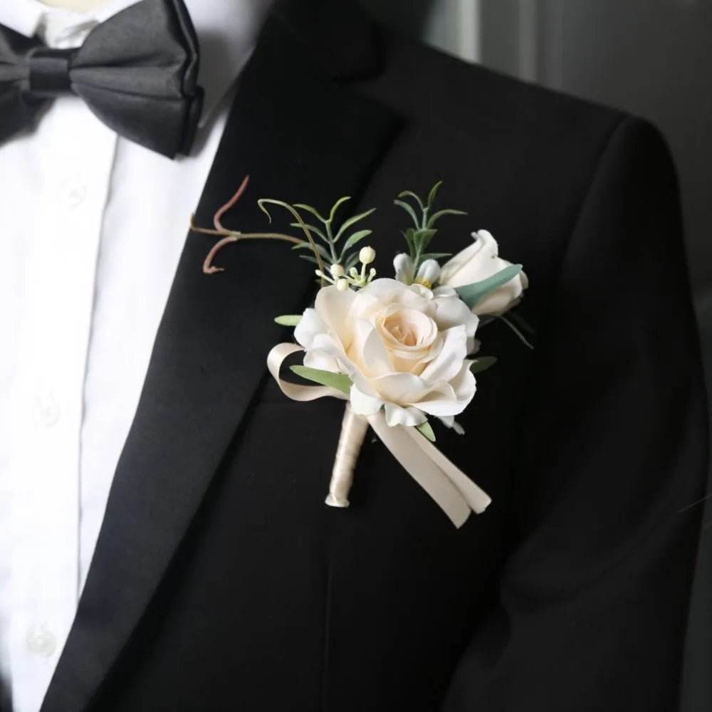 Artifical Boutonnieres Flowers Rose Handmade Wrist Corsage Bride Bridesmaid Silk Groom's Chest Flower Wedding Accessories - Luzilly Bridal & Apparel