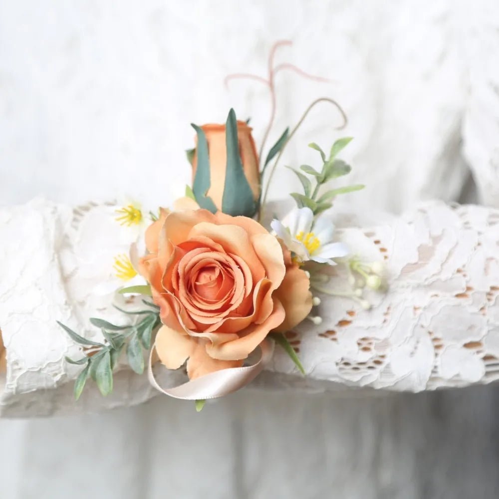 Artifical Boutonnieres Flowers Rose Handmade Wrist Corsage Bride Bridesmaid Silk Groom's Chest Flower Wedding Accessories - Luzilly Bridal & Apparel