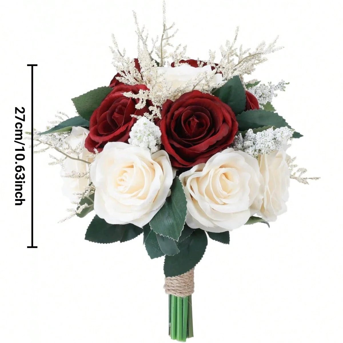 Artificial Rose Wedding Bouquet in Burgundy, Blue, and Ivory Tones - Luzilly Bridal & Apparel