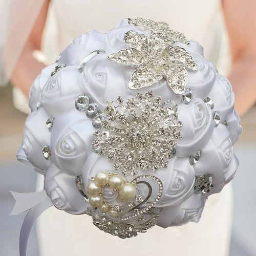 Artificial Wedding Bouquets Hand Made Flower Rhinestone Bridesmaid Crystal Bridal Wedding Bouquet - Luzilly Bridal & Apparel
