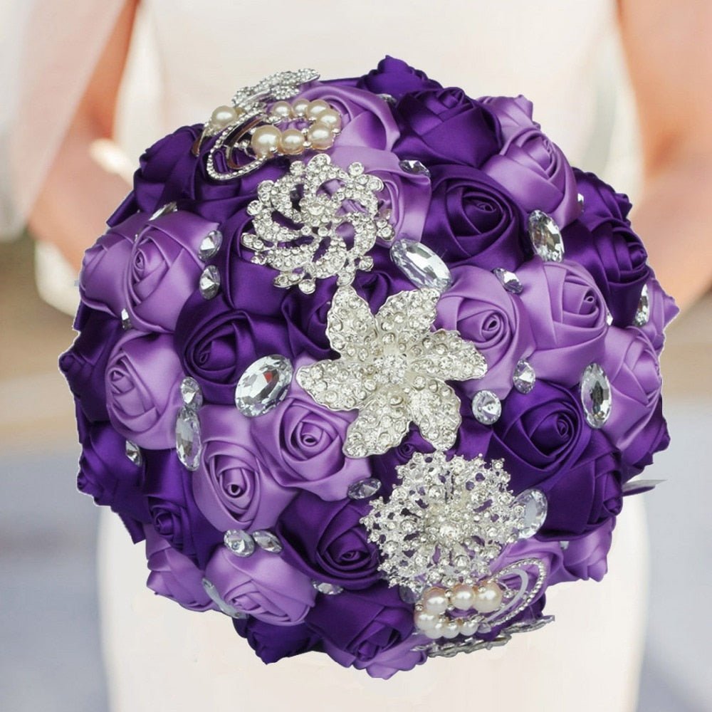 Artificial Wedding Bouquets Hand Made Flower Rhinestone Bridesmaid Crystal Bridal Wedding Bouquet - Luzilly Bridal & Apparel