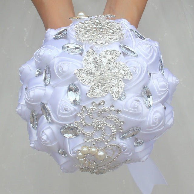 Artificial Wedding Bouquets Hand Made Flower Rhinestone Bridesmaid Crystal Bridal Wedding Bouquet - Luzilly Bridal & Apparel