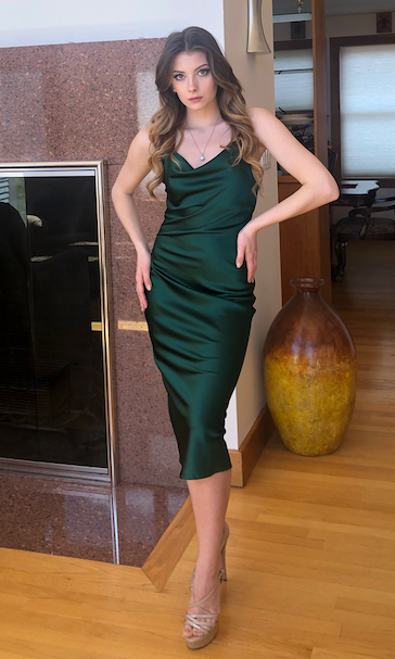 Size 16, Aspen Midi Dress - Emerald Green Satin Slip Dress - FINAL SALE