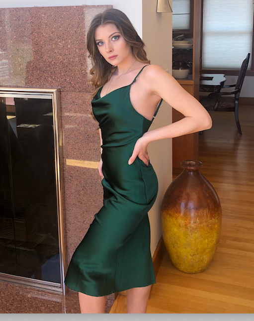 Size 16, Aspen Midi Dress - Emerald Green Satin Slip Dress - FINAL SALE