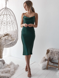 Size 16, Aspen Midi Dress - Emerald Green Satin Slip Dress - FINAL SALE
