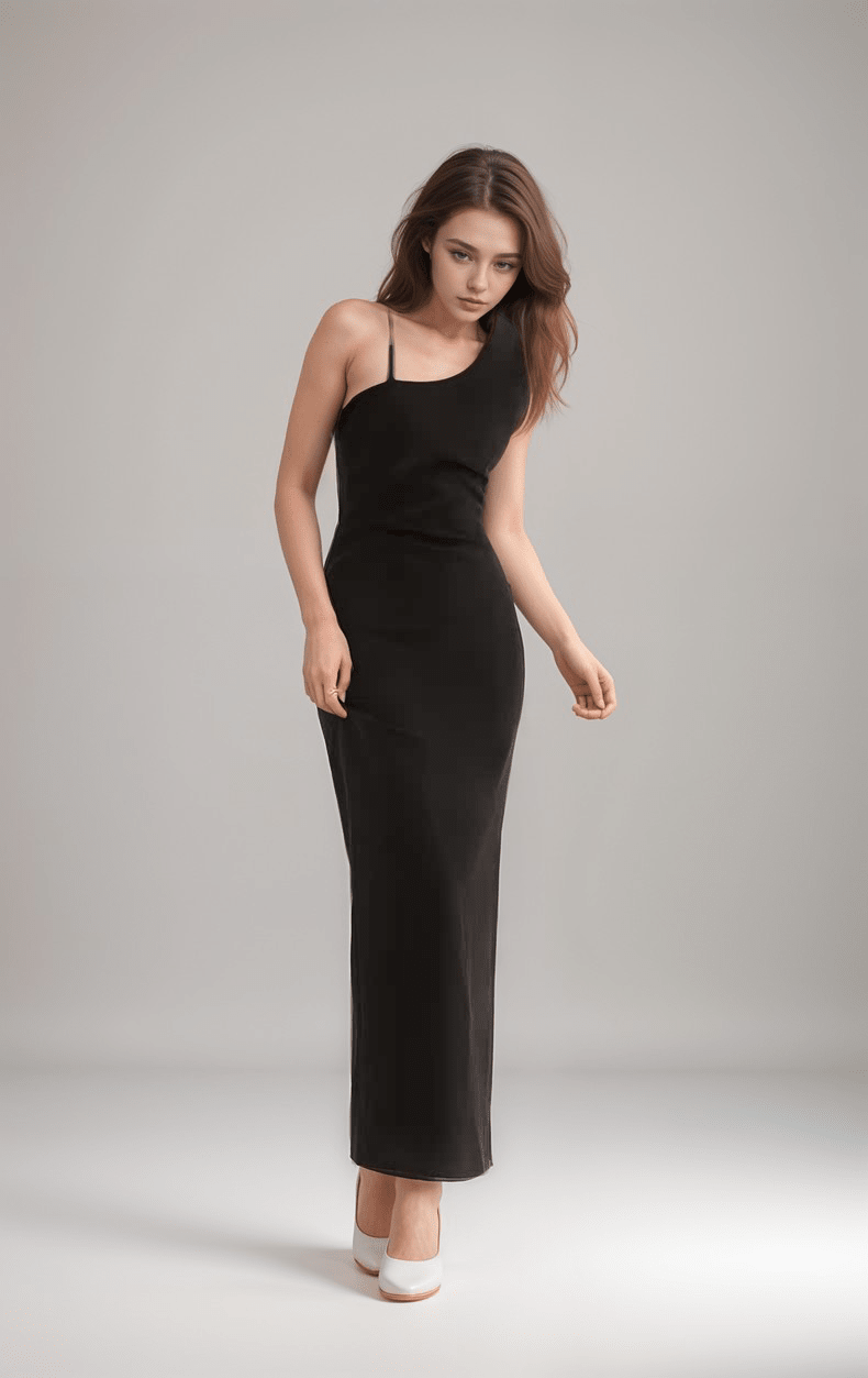 Asymmetrical geometric concept hallowed back pencil skirt satin prom dress - Luzilly Bridal & Apparel