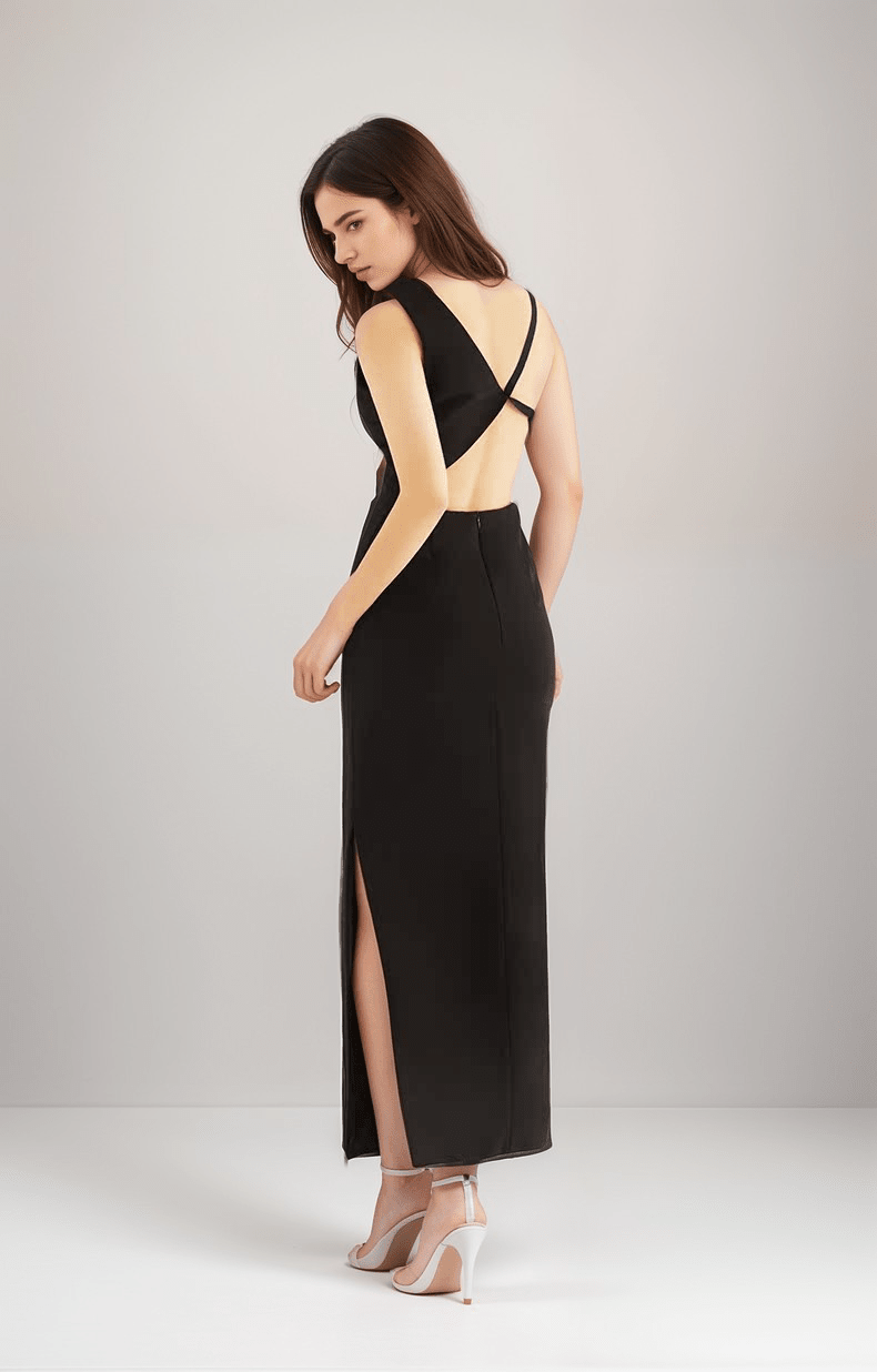 Asymmetrical geometric concept hallowed back pencil skirt satin prom dress - Luzilly Bridal & Apparel