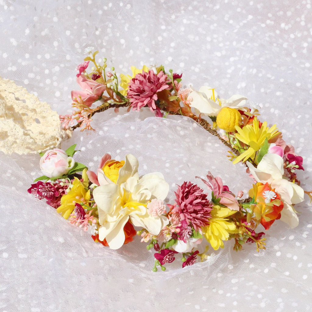 Autumn Flower Wreath Headwear Handmade Fabric Headflower Wedding Headband Bridal Ladies Scenic Photography Flower Wreath - Luzilly Bridal & Apparel