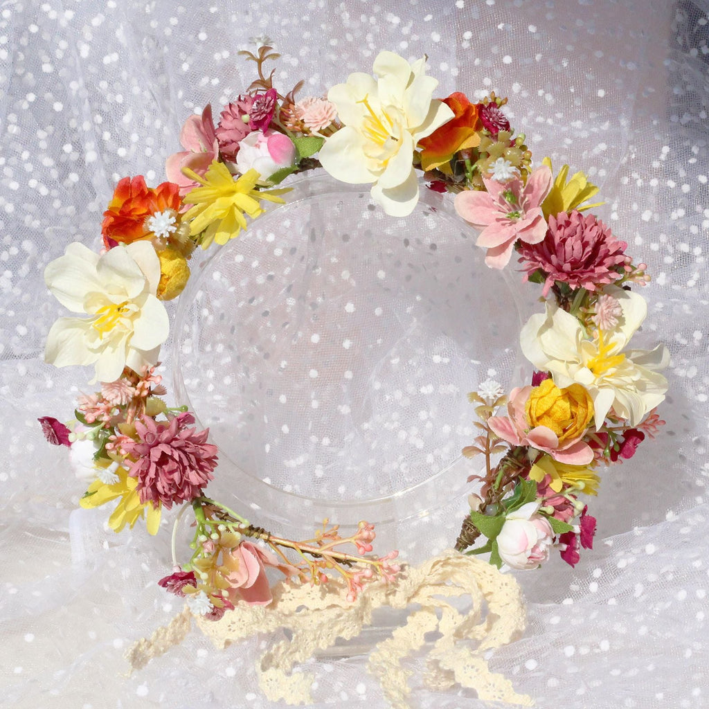 Autumn Flower Wreath Headwear Handmade Fabric Headflower Wedding Headband Bridal Ladies Scenic Photography Flower Wreath - Luzilly Bridal & Apparel