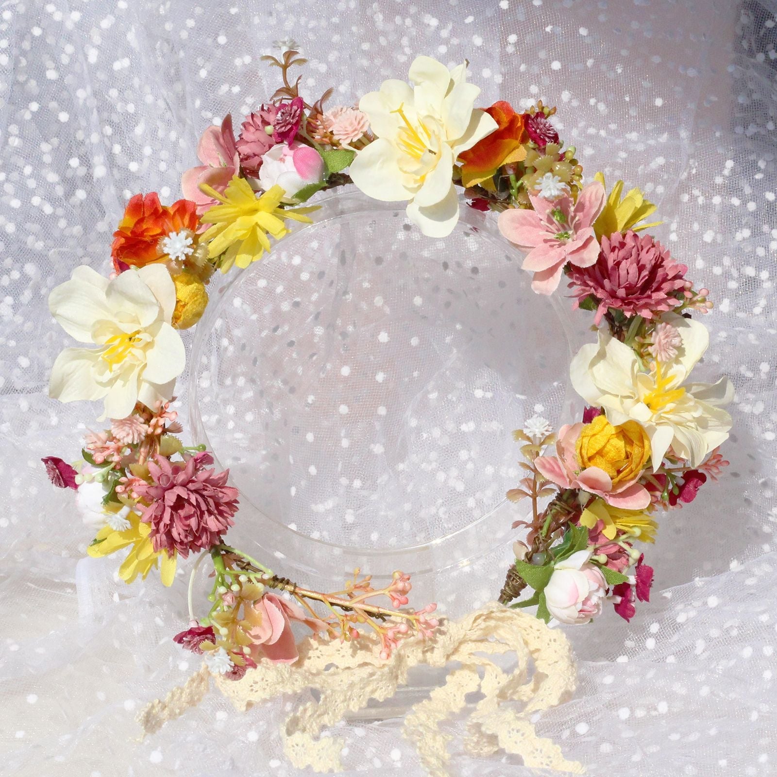 Autumn Flower Wreath Headwear Handmade Fabric Headflower Wedding Headband Bridal Ladies Scenic Photography Flower Wreath - Luzilly Bridal & Apparel