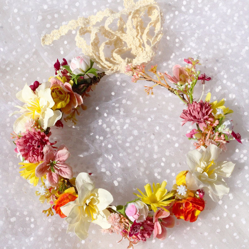 Autumn Flower Wreath Headwear Handmade Fabric Headflower Wedding Headband Bridal Ladies Scenic Photography Flower Wreath - Luzilly Bridal & Apparel