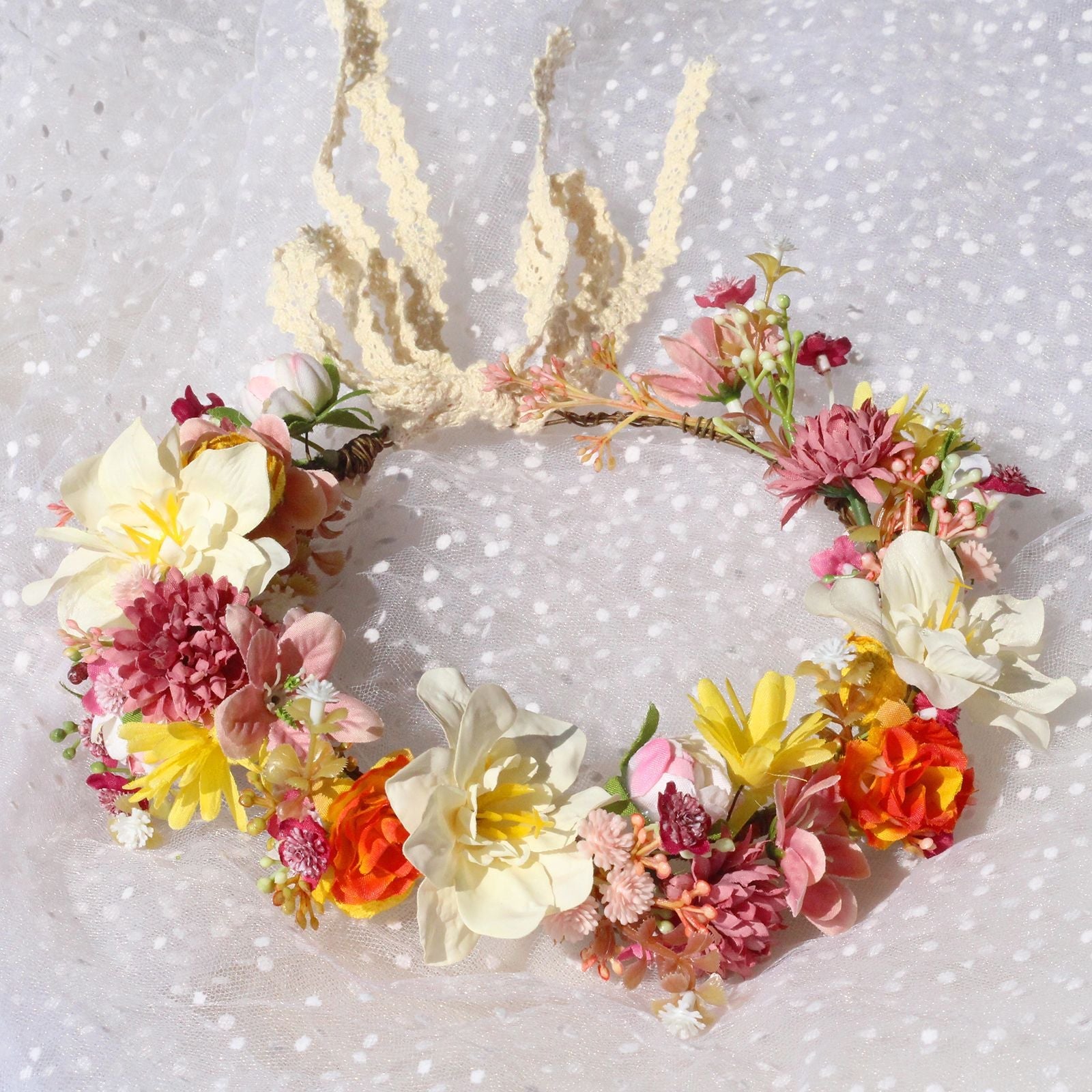 Autumn Flower Wreath Headwear Handmade Fabric Headflower Wedding Headband Bridal Ladies Scenic Photography Flower Wreath - Luzilly Bridal & Apparel