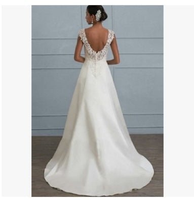 Autumn new white temperament lace dress European wedding bridesmaid backless low collar large size dress long skirt - Luzilly Bridal & Apparel