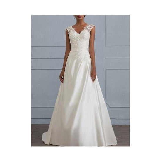 Autumn new white temperament lace dress European wedding bridesmaid backless low collar large size dress long skirt - Luzilly Bridal & Apparel