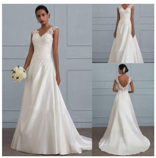 Autumn new white temperament lace dress European wedding bridesmaid backless low collar large size dress long skirt - Luzilly Bridal & Apparel