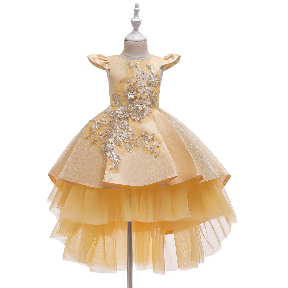 Beaded Short-Sleeve Flower Girl Dress