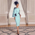 Baby Blue Long-Sleeve Tea-Length Mother of the Bride Dress - Luzilly Bridal & Apparel