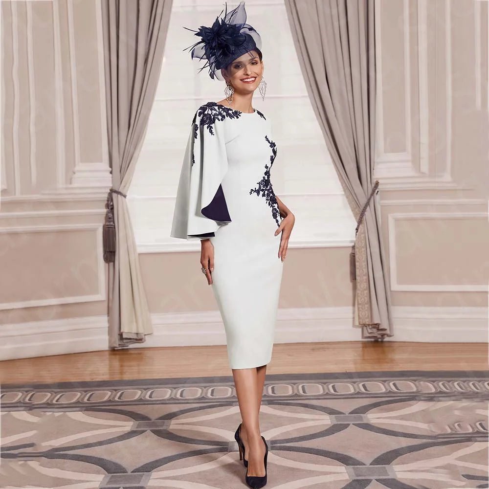 Baby Blue Long-Sleeve Tea-Length Mother of the Bride Dress - Luzilly Bridal & Apparel
