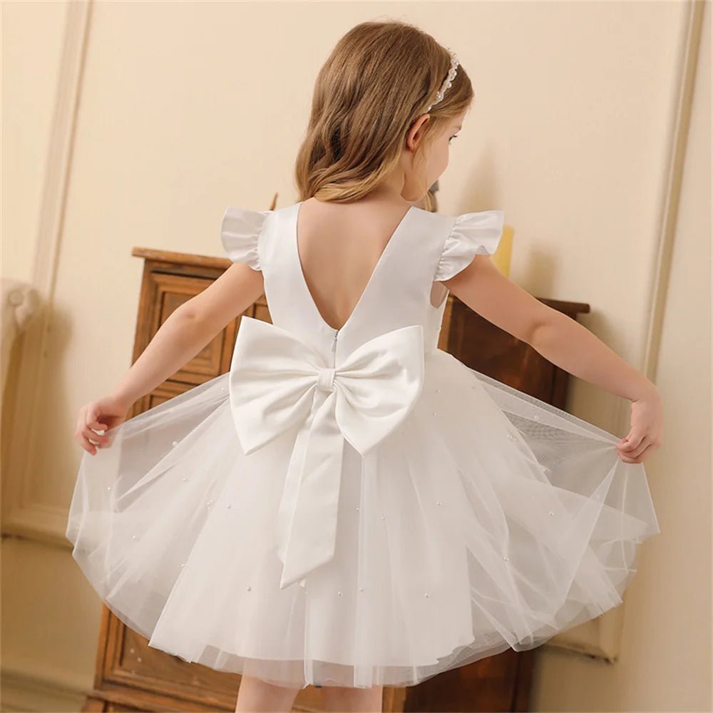 Backless Bow Flower Girl Tulle Dress - Luzilly Bridal & Apparel