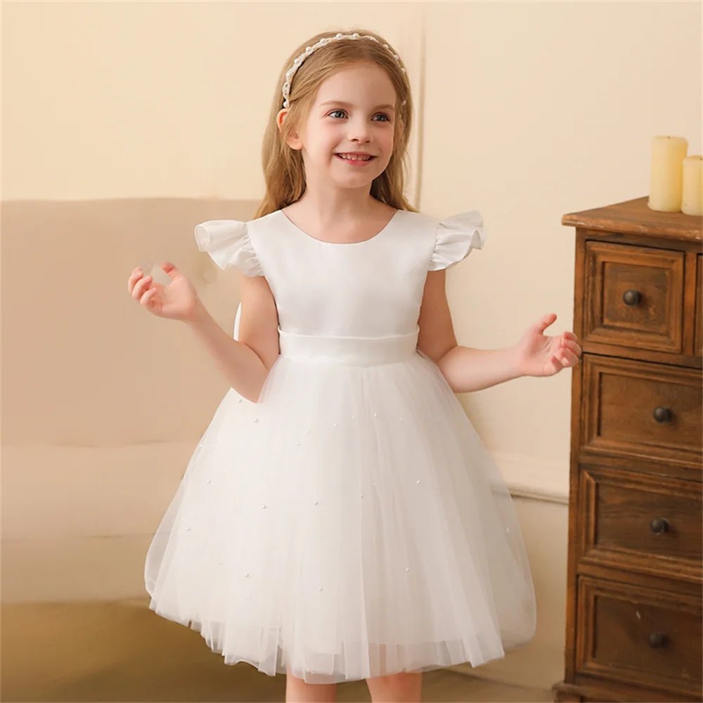 Backless Bow Flower Girl Tulle Dress - Luzilly Bridal & Apparel