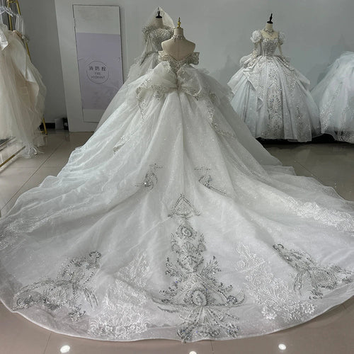 Backless Shimmer Ball Gown Wedding Dress - Luzilly Bridal & Apparel