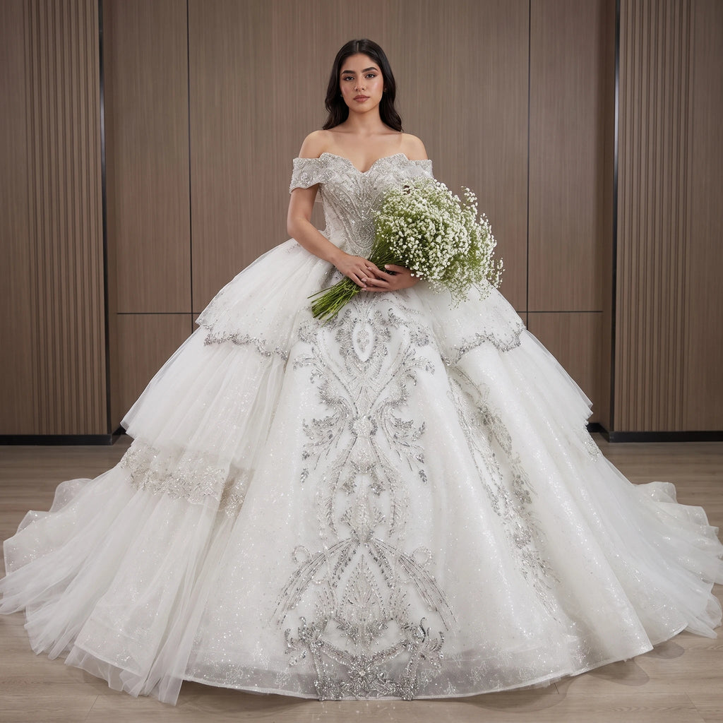Backless Shimmer Ball Gown Wedding Dress - Luzilly Bridal & Apparel