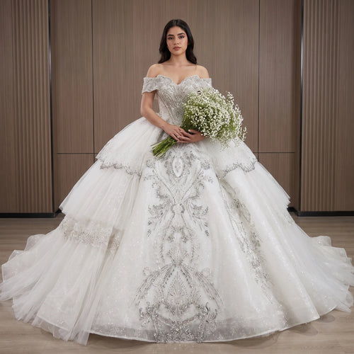 Backless Shimmer Ball Gown Wedding Dress - Luzilly Bridal & Apparel