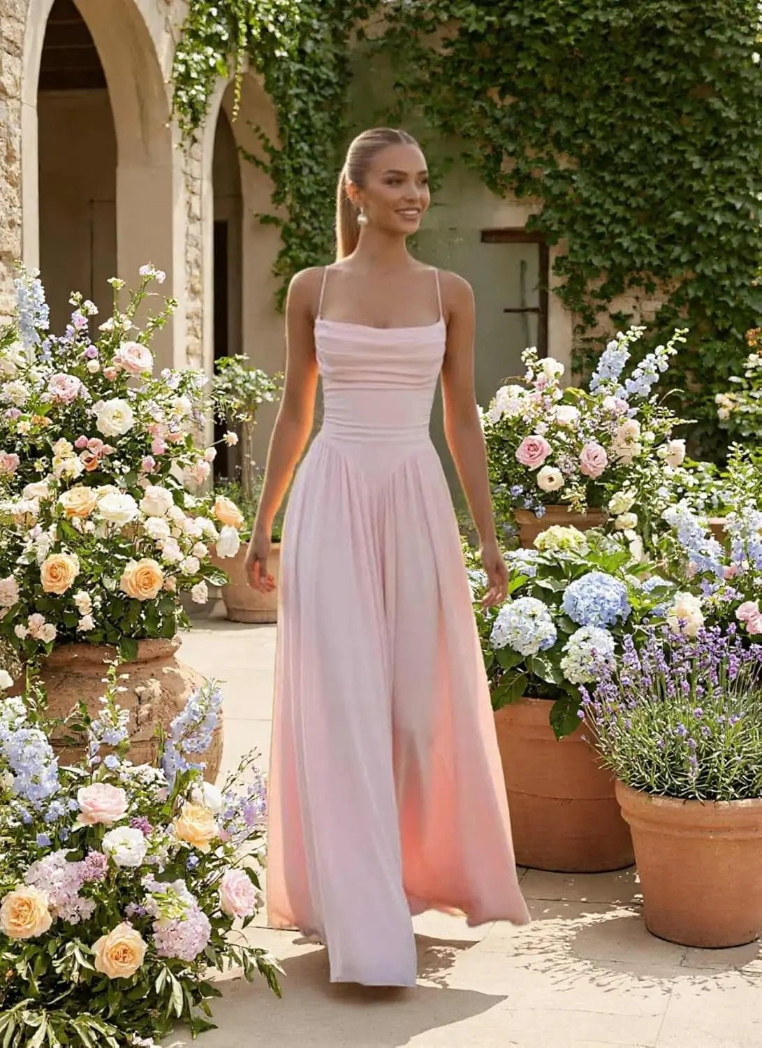 Backless Spaghetti-Strap Chiffon Bridesmaid Dress - Luzilly Bridal & Apparel