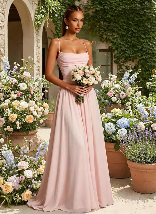 Backless Spaghetti-Strap Chiffon Bridesmaid Dress - Luzilly Bridal & Apparel