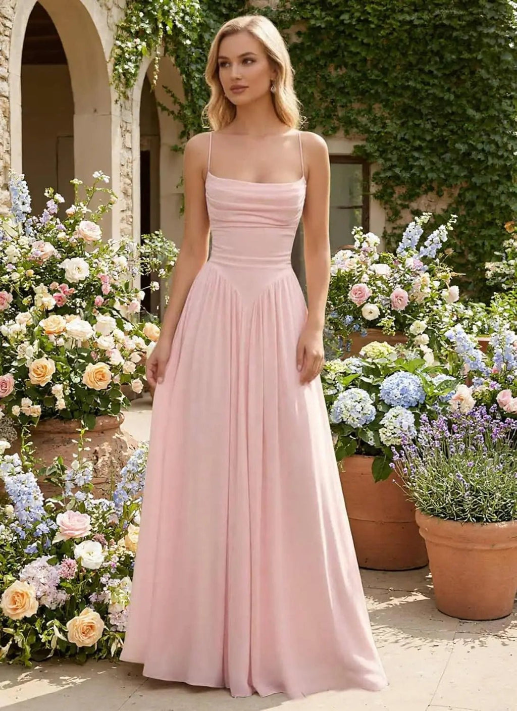Backless Spaghetti-Strap Chiffon Bridesmaid Dress - Luzilly Bridal & Apparel