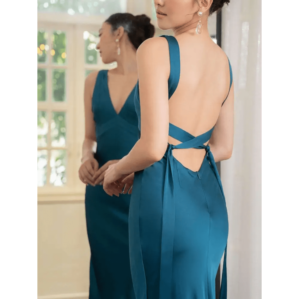 Backless Strappy Lake Blue Evening Dress - Luzilly Bridal & Apparel