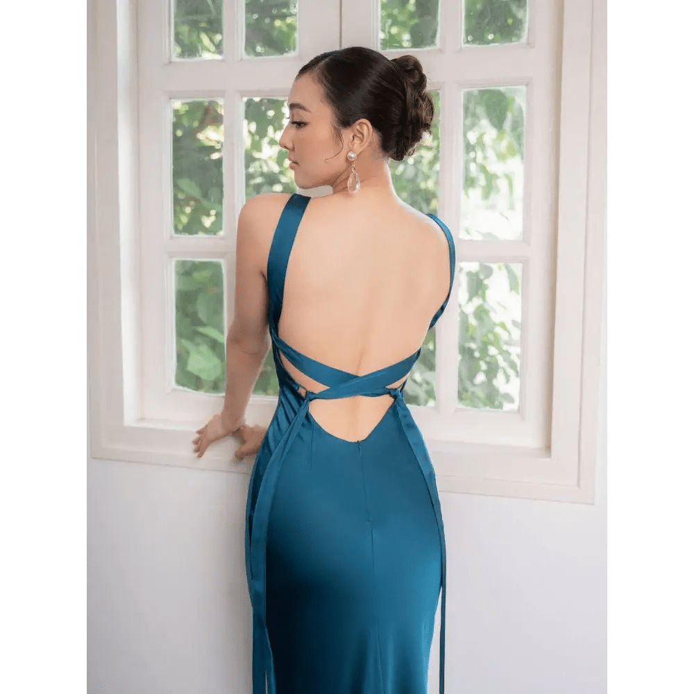 Backless Strappy Lake Blue Evening Dress - Luzilly Bridal & Apparel