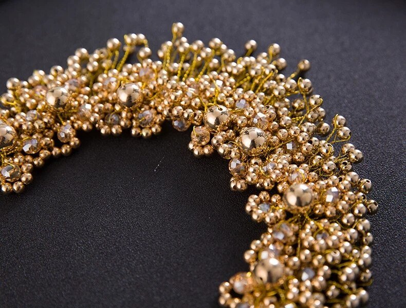 Baroque Gold Flower Leaves Crystal Bridal Crowns for Wedding Hair Accessories New Simulated Pearl Crowns Tiaras Diadem Headbands - Luzilly Bridal & Apparel
