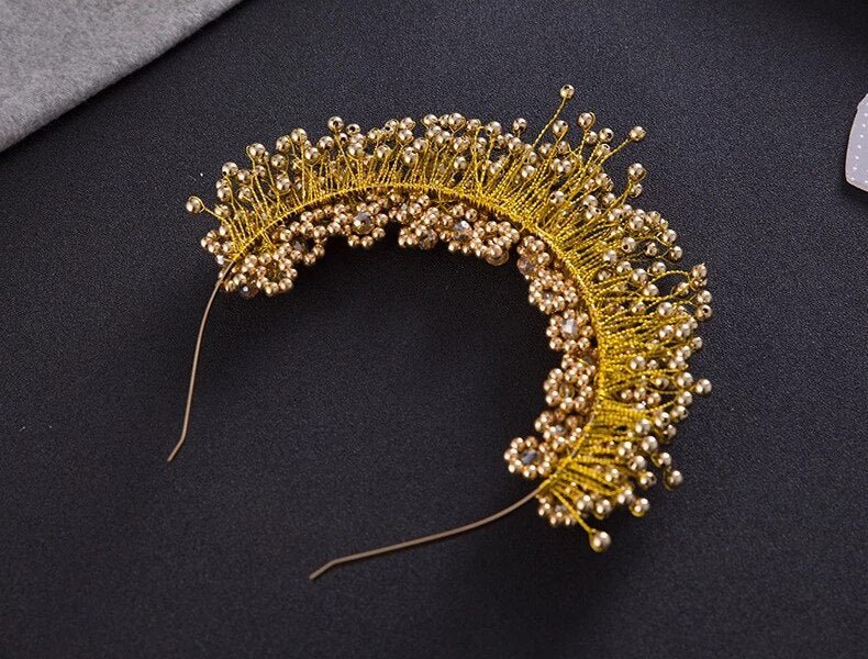 Baroque Gold Flower Leaves Crystal Bridal Crowns for Wedding Hair Accessories New Simulated Pearl Crowns Tiaras Diadem Headbands - Luzilly Bridal & Apparel