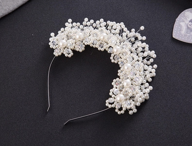 Baroque Gold Flower Leaves Crystal Bridal Crowns for Wedding Hair Accessories New Simulated Pearl Crowns Tiaras Diadem Headbands - Luzilly Bridal & Apparel