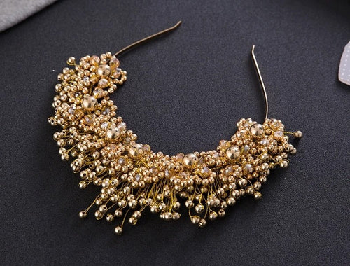 Baroque Gold Flower Leaves Crystal Bridal Crowns for Wedding Hair Accessories New Simulated Pearl Crowns Tiaras Diadem Headbands - Luzilly Bridal & Apparel