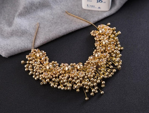 Baroque Gold Flower Leaves Crystal Bridal Crowns for Wedding Hair Accessories New Simulated Pearl Crowns Tiaras Diadem Headbands - Luzilly Bridal & Apparel