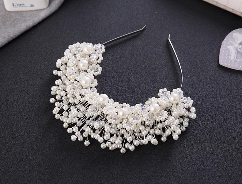 Baroque Gold Flower Leaves Crystal Bridal Crowns for Wedding Hair Accessories New Simulated Pearl Crowns Tiaras Diadem Headbands - Luzilly Bridal & Apparel