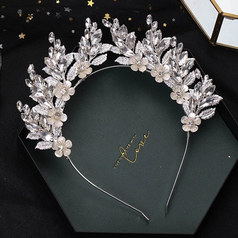 Baroque Gold Flower Leaves Crystal Bridal Crowns for Wedding Hair Accessories New Simulated Pearl Crowns Tiaras Diadem Headbands - Luzilly Bridal & Apparel