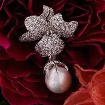 Baroque Pearl & Sterling Silver Flower Drop Earrings - Luzilly Bridal & Apparel
